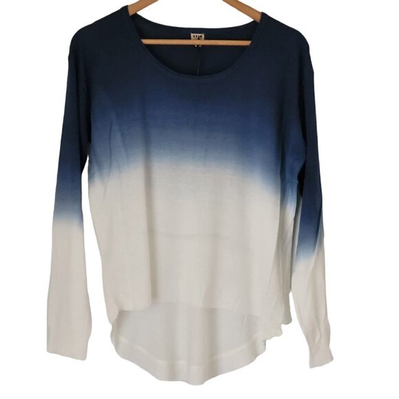 Blue Ombre Dip Tie Dye Hi Low Tunic Sweater Top Large - Picture 2 of 8